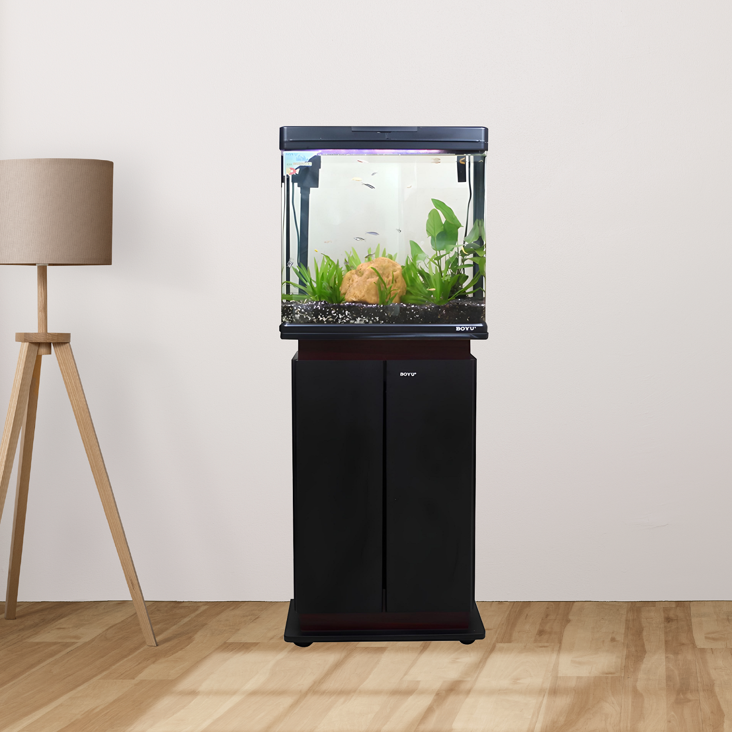 BOYU ชุดAquariumตู้ปลาพร้อมตู้ระบบกรองน้ำ รุ่นMS-520 ขนาดตู้45ลิตร ก10ย19ส19นิ้ว สีขาว