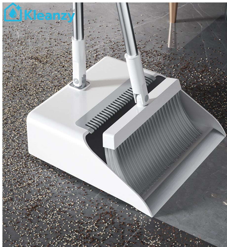 Kleanzy ชุดไม้กวาดพร้อมที่ตักผง ขนาด 26x25x96.5 ซม. สีขาว/เทา