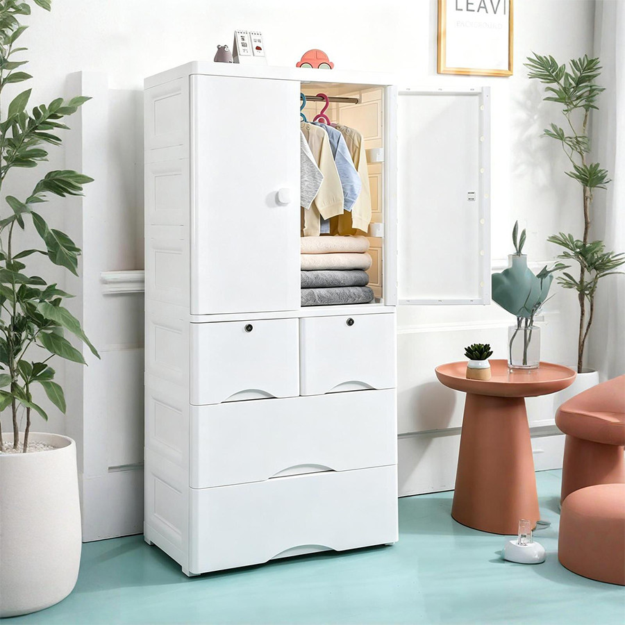 GOME ตู้ลิ้นชักพลาสติกบานเปิดคู่  ขนาด 46x65x156 ซม. 4 ลิ้นชัก รุ่น Harmony Duo สีขาว