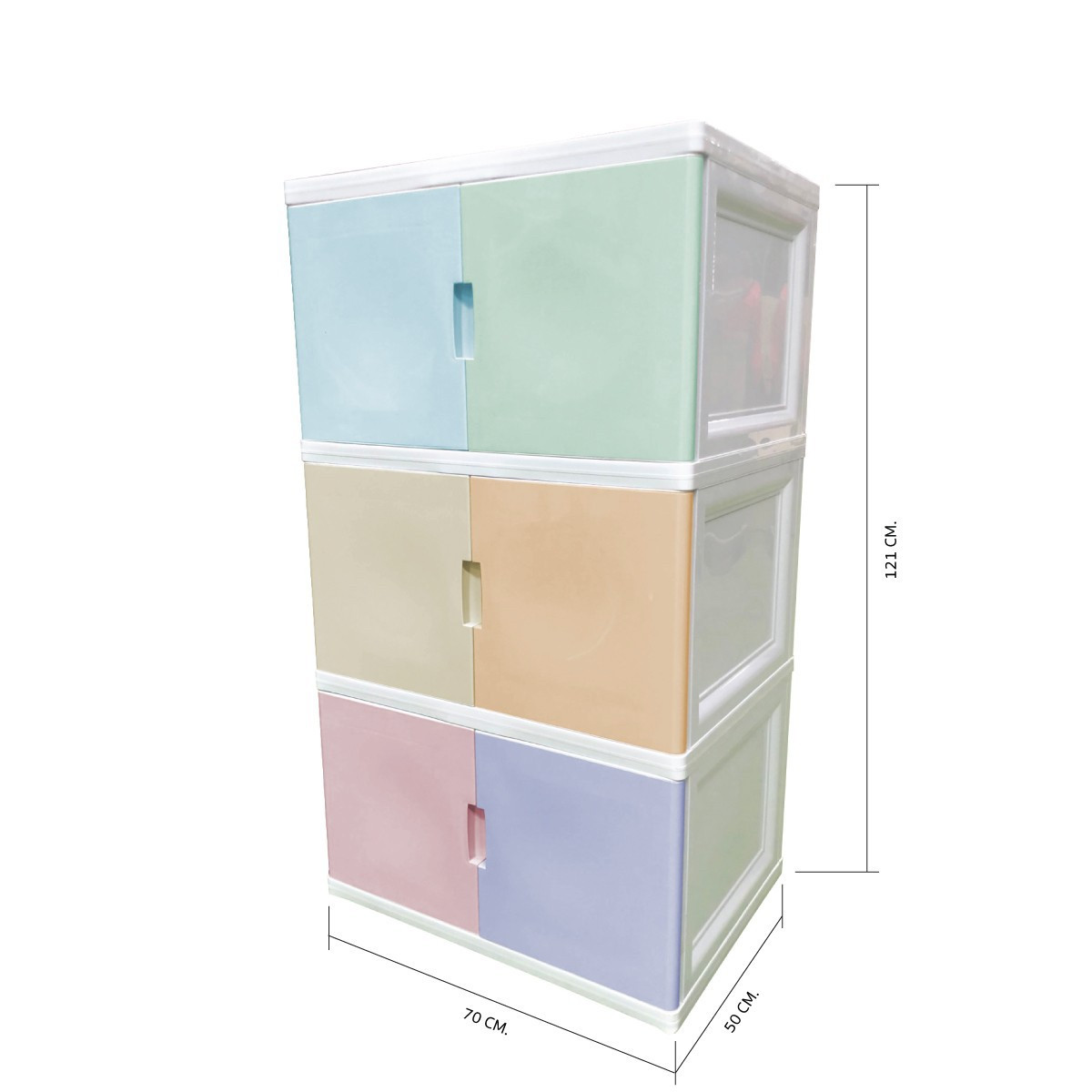 GOME ตู้พลาสติกบานเปิดคู่ 3 ชั้น 70x50x121 ซม. รุ่น Colorvid W5 สีพาสเทล
