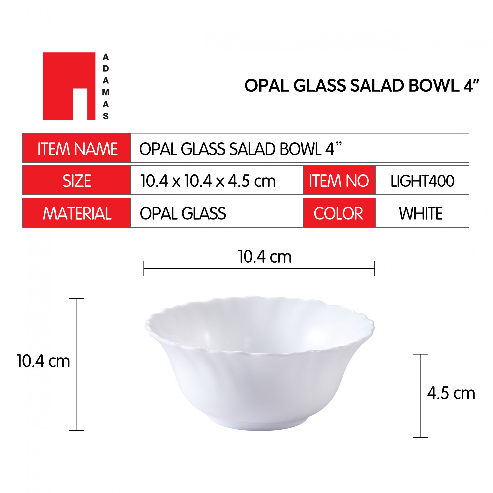 ADAMAS ถ้วยโอปอล 4” LIGHT400 สีขาว