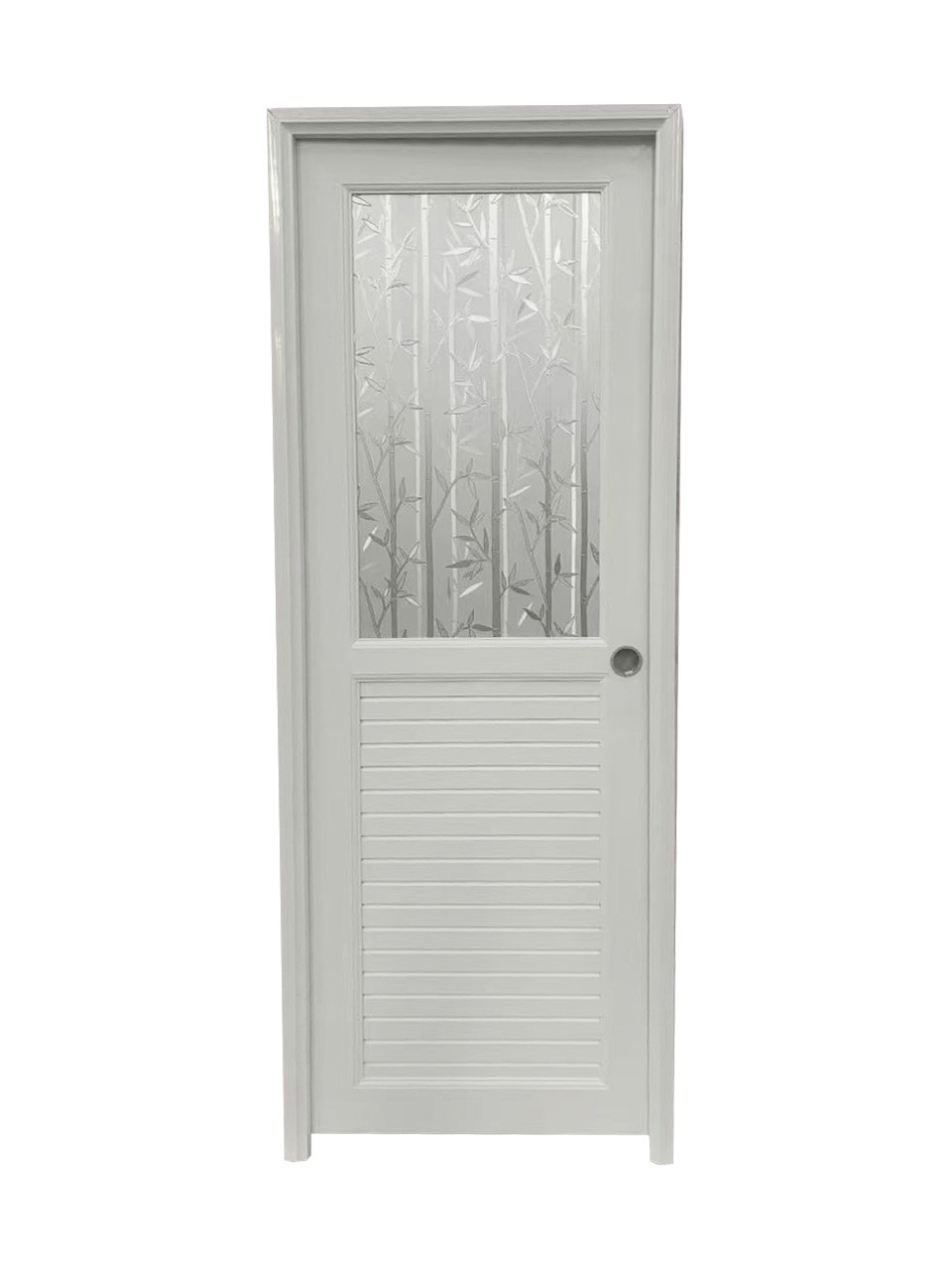 WELLINGTAN ประตูยูพีวีซีกระจกสกรีนลายต้นไผ่ (เฉพาะบาน) รุ่นJM-069 ขนาด 70x200ซม. สีขาว (เจาะลูกบิด)