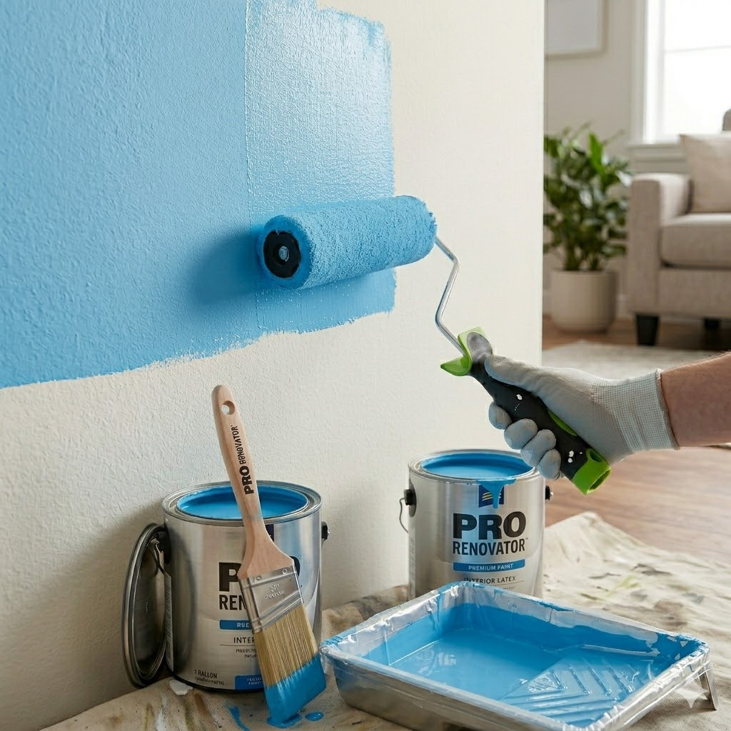 PRO Renovator ลูกกลิ้งทาสีพร้อมด้าม 10นิ้ว (ขนยาว12มม.) รุ่น GBH-RSPR-6 สีขาว