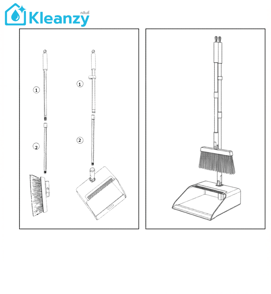Kleanzy ชุดไม้กวาดพร้อมที่ตักผง ขนาด 26x25x96.5 ซม. สีขาว/เทา