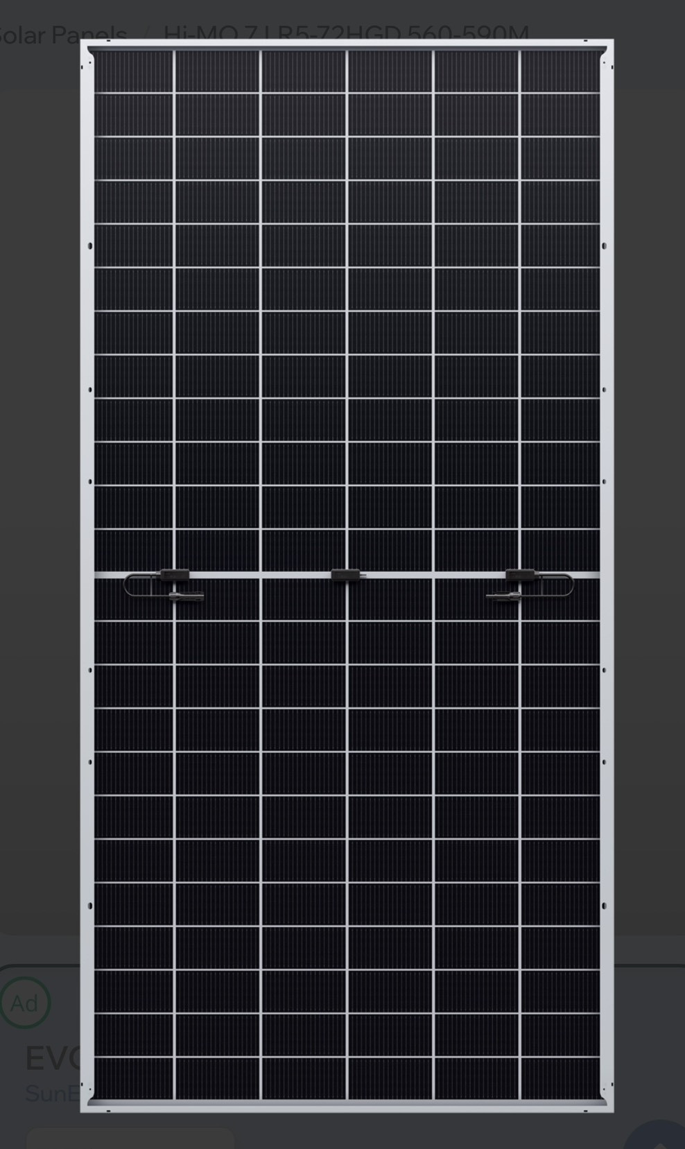 LONGI แผงโซล่าเซลล์  580W MONOCRYSTALLINE รุ่น LR5-72HGD N-Type Bifacila 2,278 X 1,134 X 30mm สีดำ