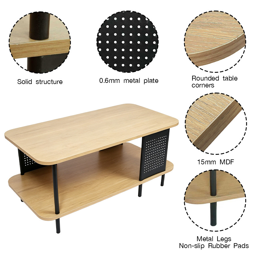 DELICATO โต๊ะกลาง รุ่น LAYER-BLACK ขนาด 50x100x39 ซม. สีไม้โอ๊ค-ดำ