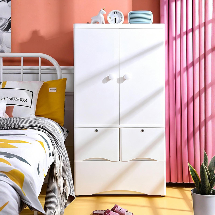 GOME ตู้ลิ้นชักพลาสติกบานเปิดคู่  ขนาด 46x65x131 ซม.3 ลิ้นชัก รุ่น Harmony Duo สีขาว