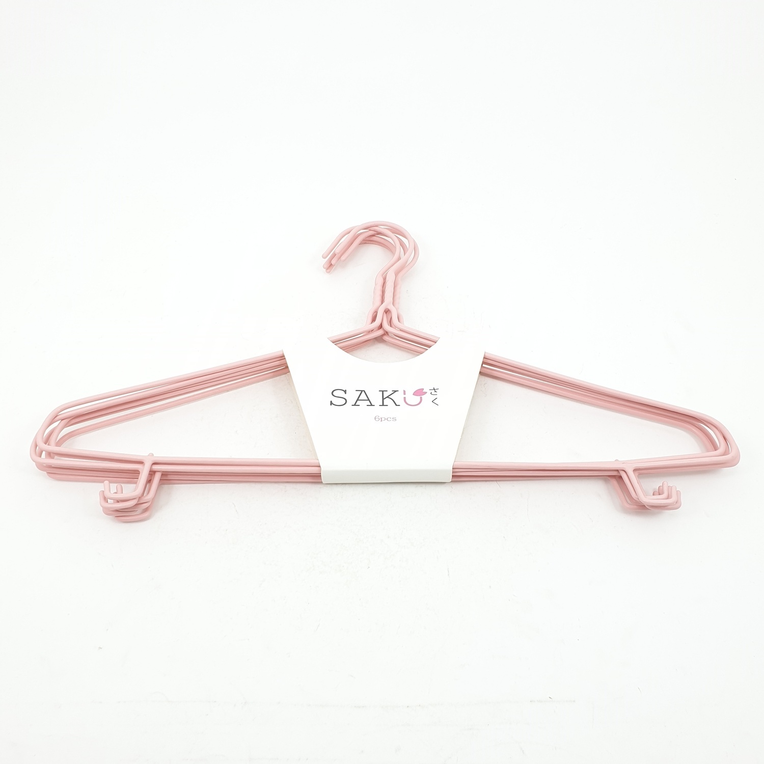 SAKU ไม้แขวนเสื้อเหล็กเคลือบ บรรจุ 6ชิ้น/แพ็ค AN12 สีชมพู