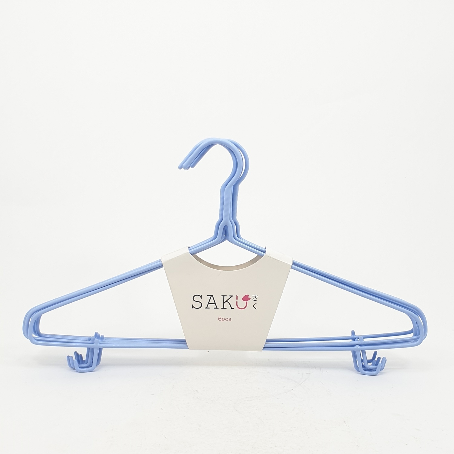 SAKU ไม้แขวนเสื้อเหล็กเคลือบ บรรจุ 6ชิ้น/แพ็ค AN13 สีฟ้า