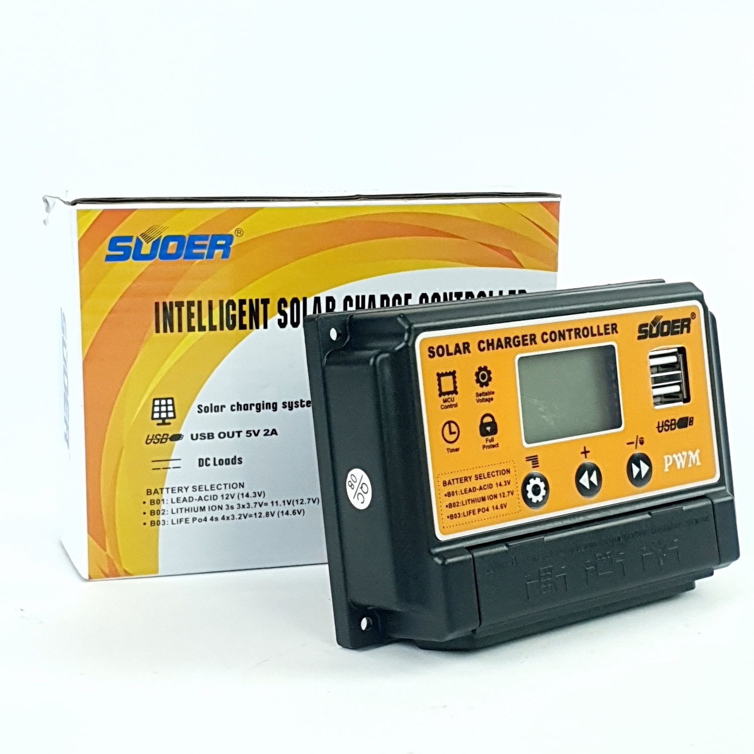 SUOER คอนโทรลชาร์จโซล่าเซลล์ PWM จอแสดงผล LCD 10A รุ่น ST-S1210