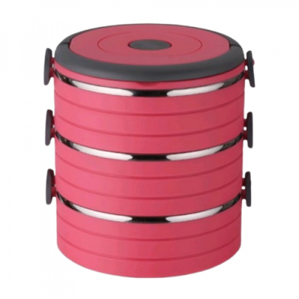 UCHI ปิ่นโตสเตนเลสเก็บความร้อน ทรงกลม 3 ชั้น BL1204-3PK สีชมพู