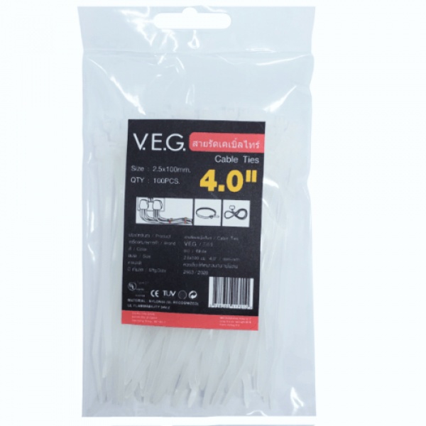 V.E.G. เคเบิ้ลไทร์ 2.5x100 mm. 4.0นิ้ว (100Pcs/Pack) สีขาว