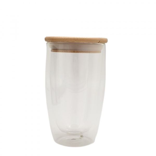 AILO แก้วน้ำใสสองชั้นพร้อมฝาไม้ปิด 450 มล. XXL003