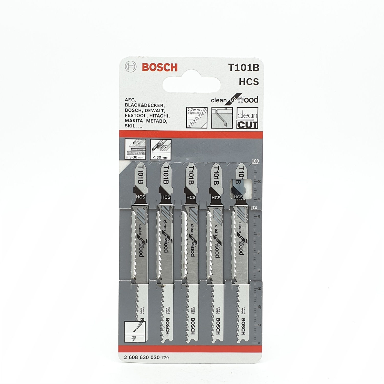 BOSCH ใบเลื่อยจิ๊กซอร์ ไม้ (5ใบ/แผง) รุ่น T101B