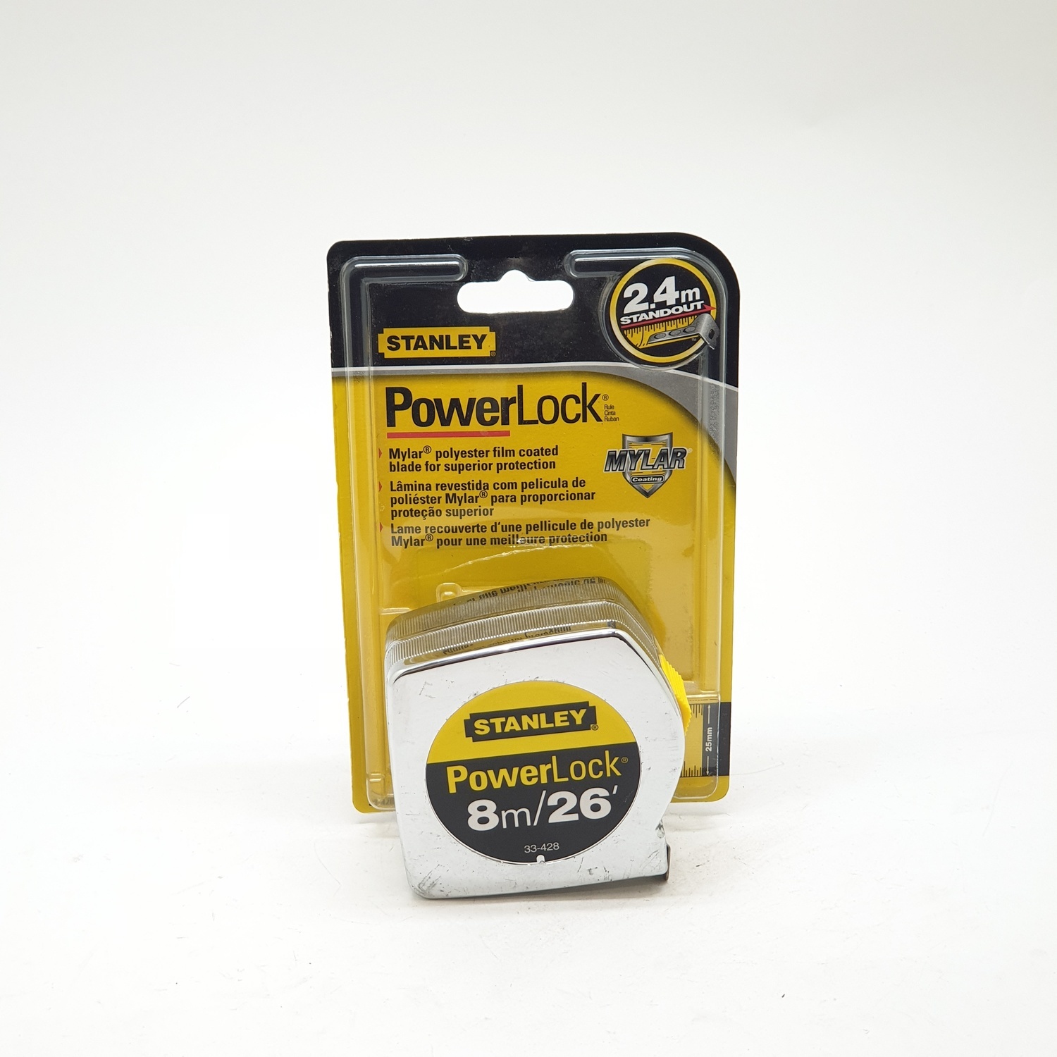 STANLEY ตลับเมตร 8m 33-428 สีเงิน -เหลือง-ดำ