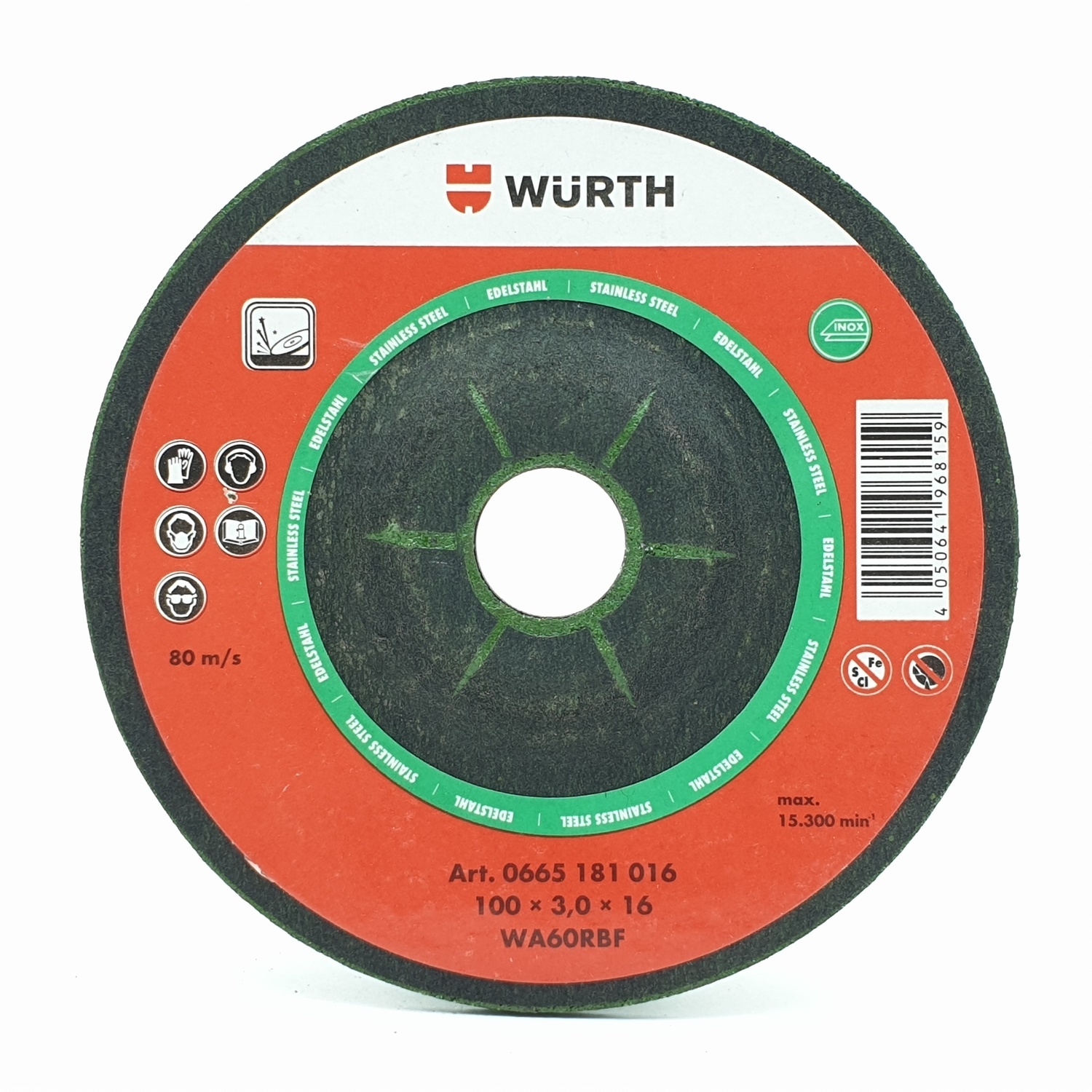 WUERTH แผ่นเจียรสเตนเลส 0665181016 สีแดงดำ
