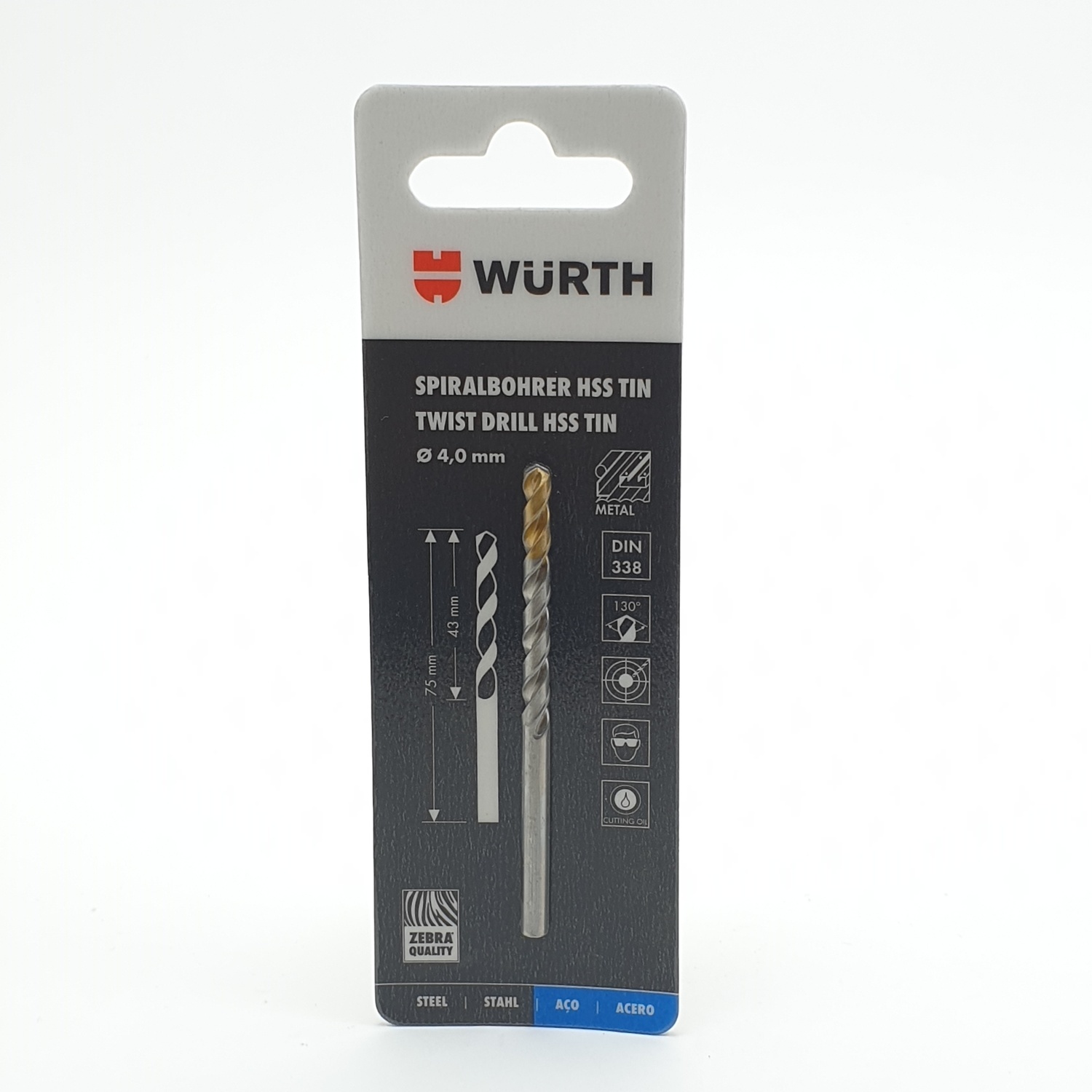 WUERTH ดอกสว่าน เจาะเหล็ก ขนาด 4.0 mm. DIN 338 HSS 4.0 mm.