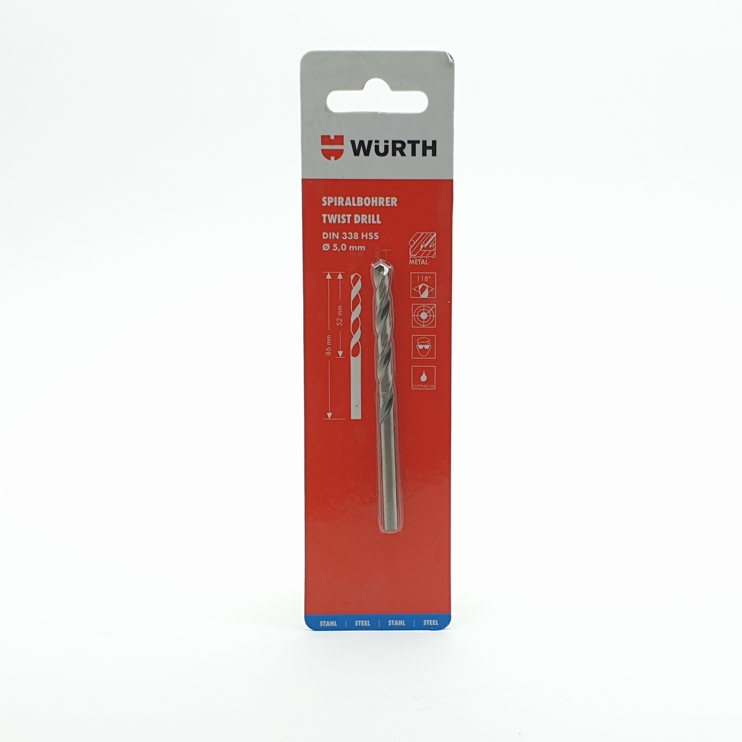 WUERTH ดอกสว่าน เจาะเหล็ก ขนาด 5.0 mm. DIN 338 HSS 5.0 mm.