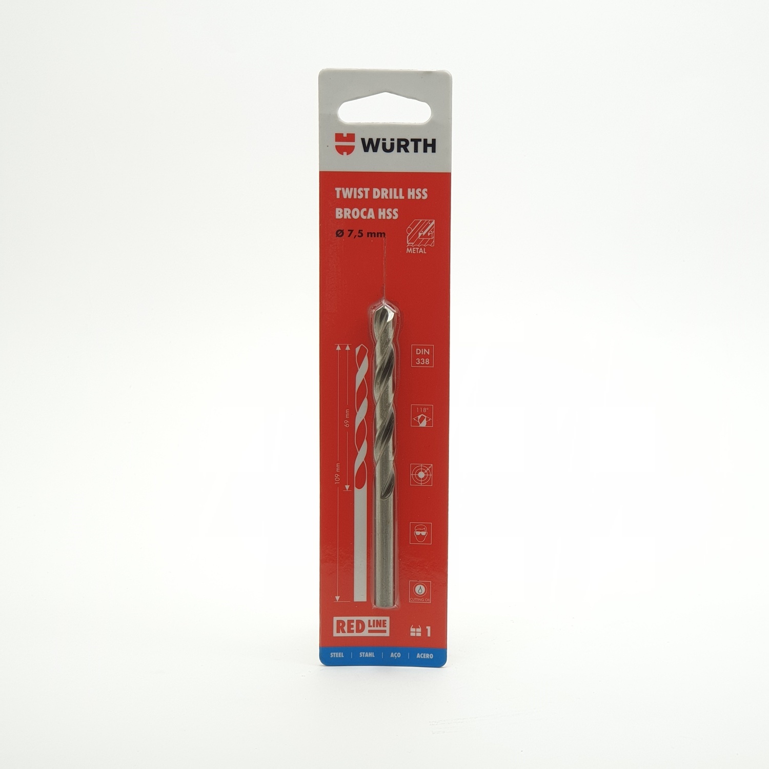 WUERTH ดอกสว่าน เจาะเหล็ก ขนาด 7.5 mm. DIN 338 HSS 7.5 mm.