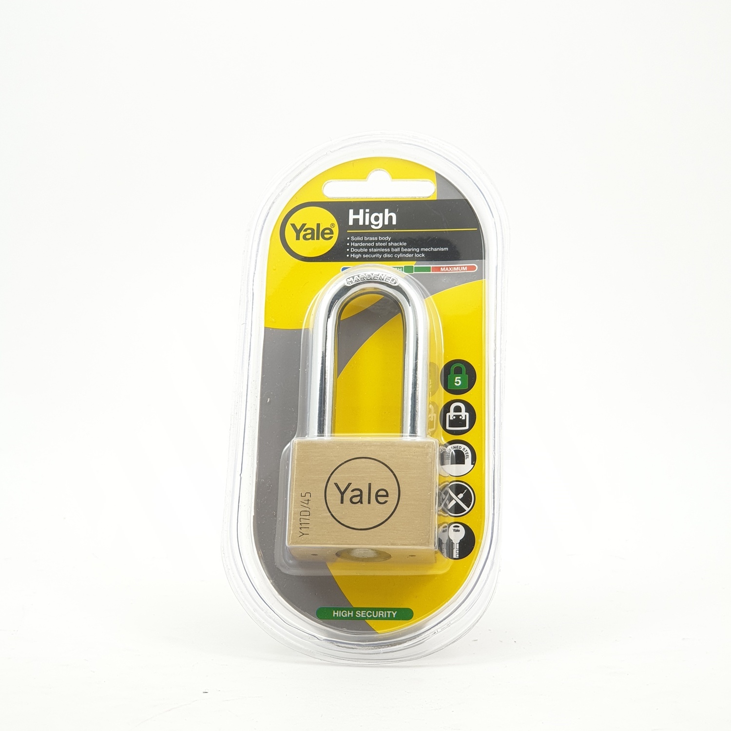 YALE กุญแจคล้องทองเหลือง ขนาด 45 มม.ห่วงยาว รุ่น Y117D/45/152/1 สีทองเหลือง