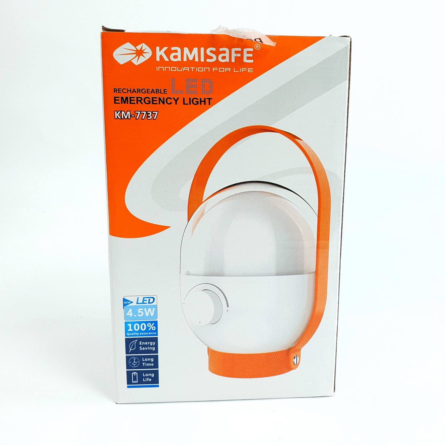KAMISAFE ตะเกียงไฟฉาย LED ชาร์จไฟและปรับแสงได้ หมุนได้ 360° รุ่น KM-7737 คละสี (ส้ม/เขียว)