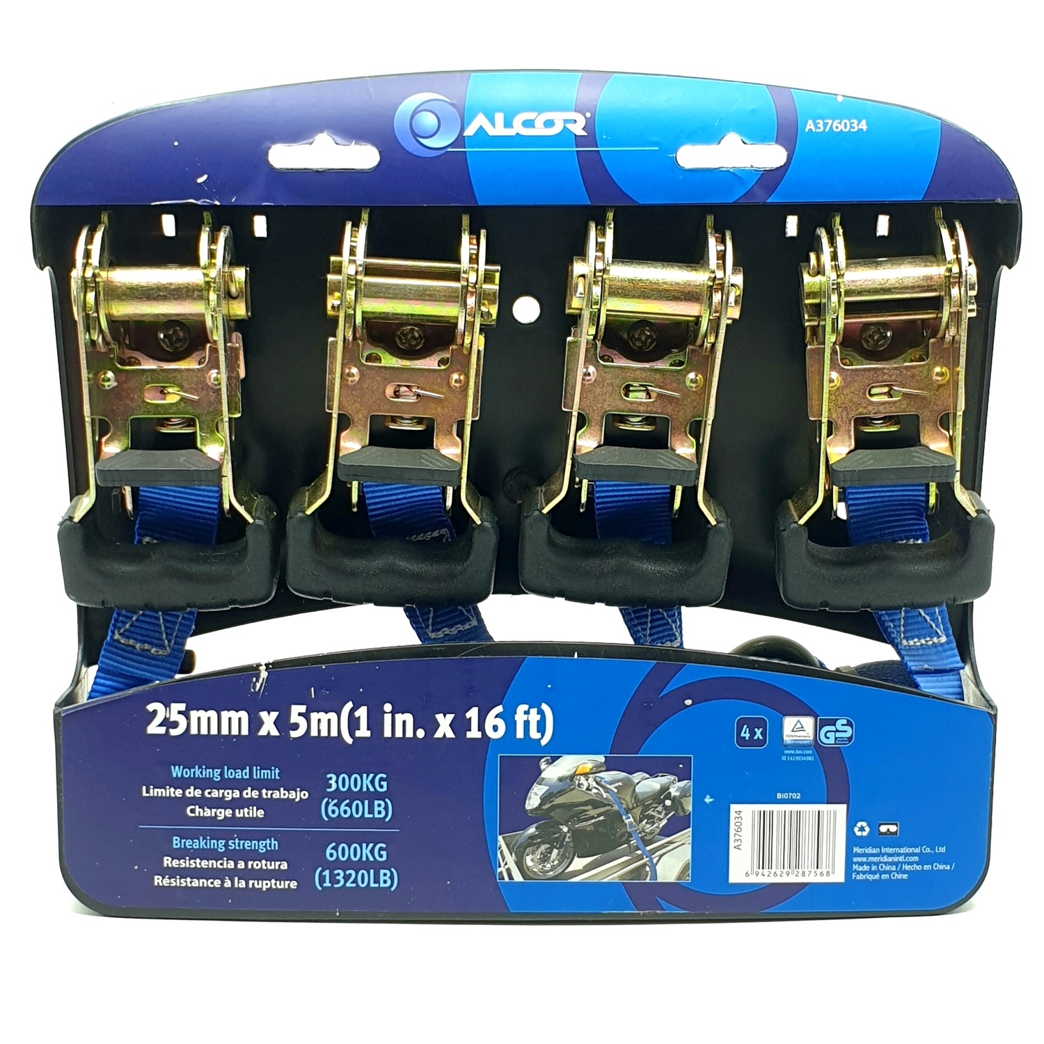 ALCOR สายรัด 5M.x25MM. 300KG. 4PC A376034 สีน้ำเงิน