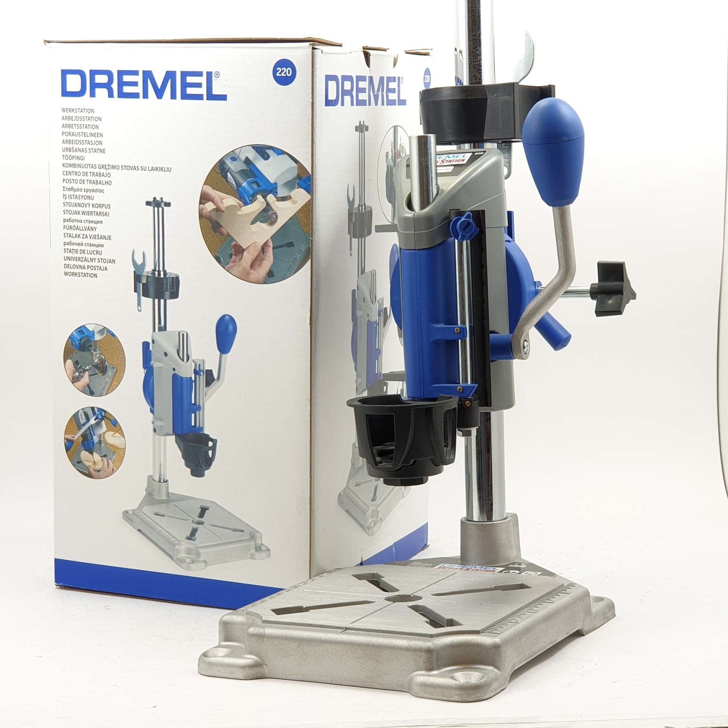Dremel ชุดประกอบแท่นเจาะ Work Station 220-01 CN สีเทา-น้ำเงิน