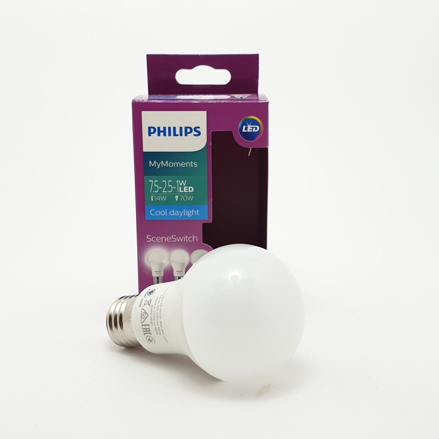 PHILIPS หลอดแอลอีดีซีนสวิทซ์สเตปดิม 3 ระดับ 7.5-2.5-11-70W E27 A60 6500K 1BC/8 APR สีขาว