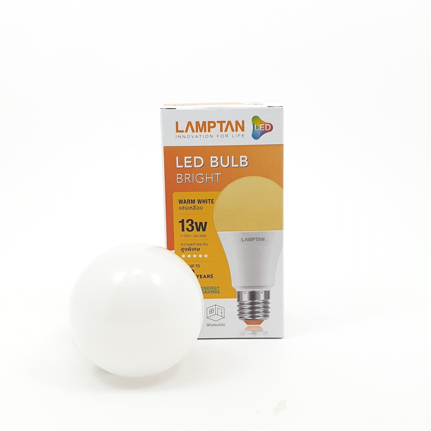 LAMPTAN หลอดแอลอีดี แฟลช 13 วัตต์ แสงวอร์มไวท์ ฺBULB A65 สีขาว
