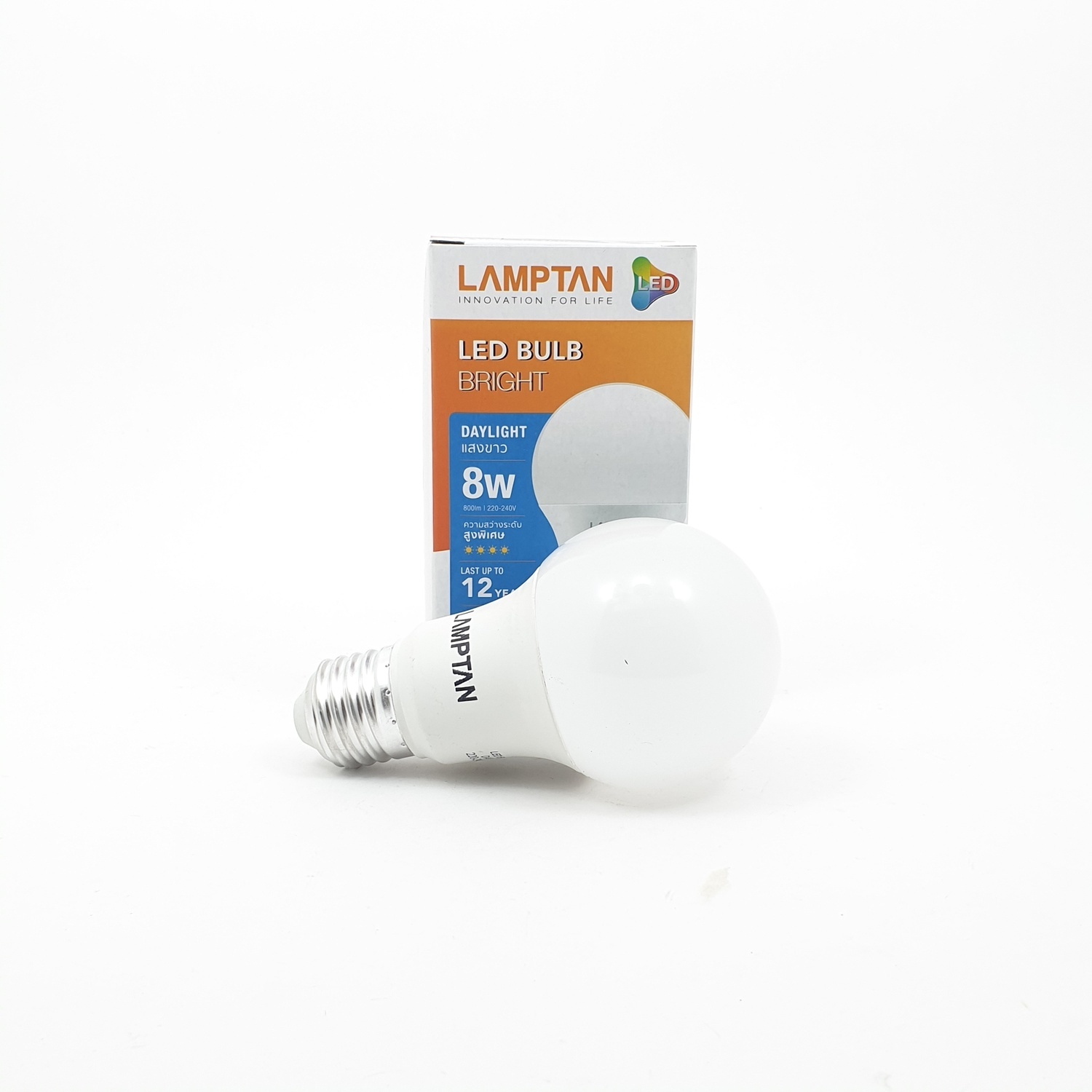 LAMPTAN หลอดไฟแอลอีดีบับ ไบรท์ 8 วัตต์ แสงเดย์ไลท์ Bright สีขาว