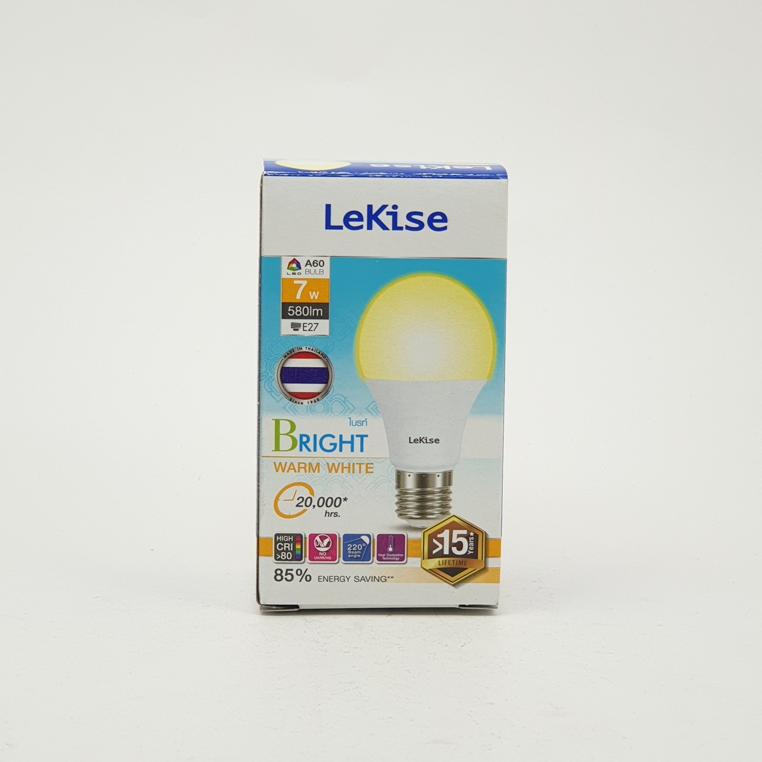 LEKISE หลอดไฟ แอลอีดี A60 7 วัตต์ วอร์มไวท์ Bright สีเหลือง