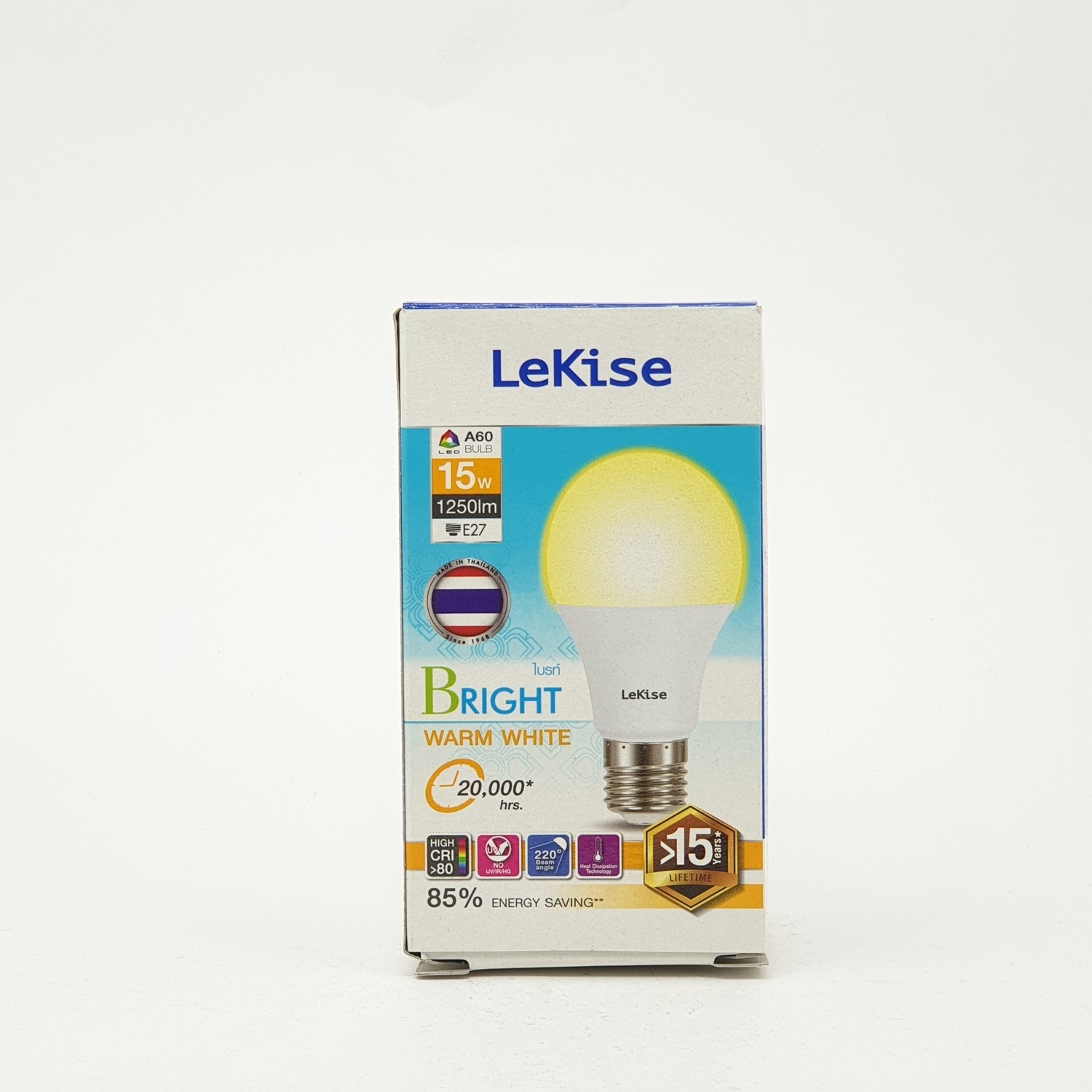 LEKISE หลอดไฟ แอลอีดี A60 15 วัตต์ วอร์มไวท์ Bright สีเหลือง