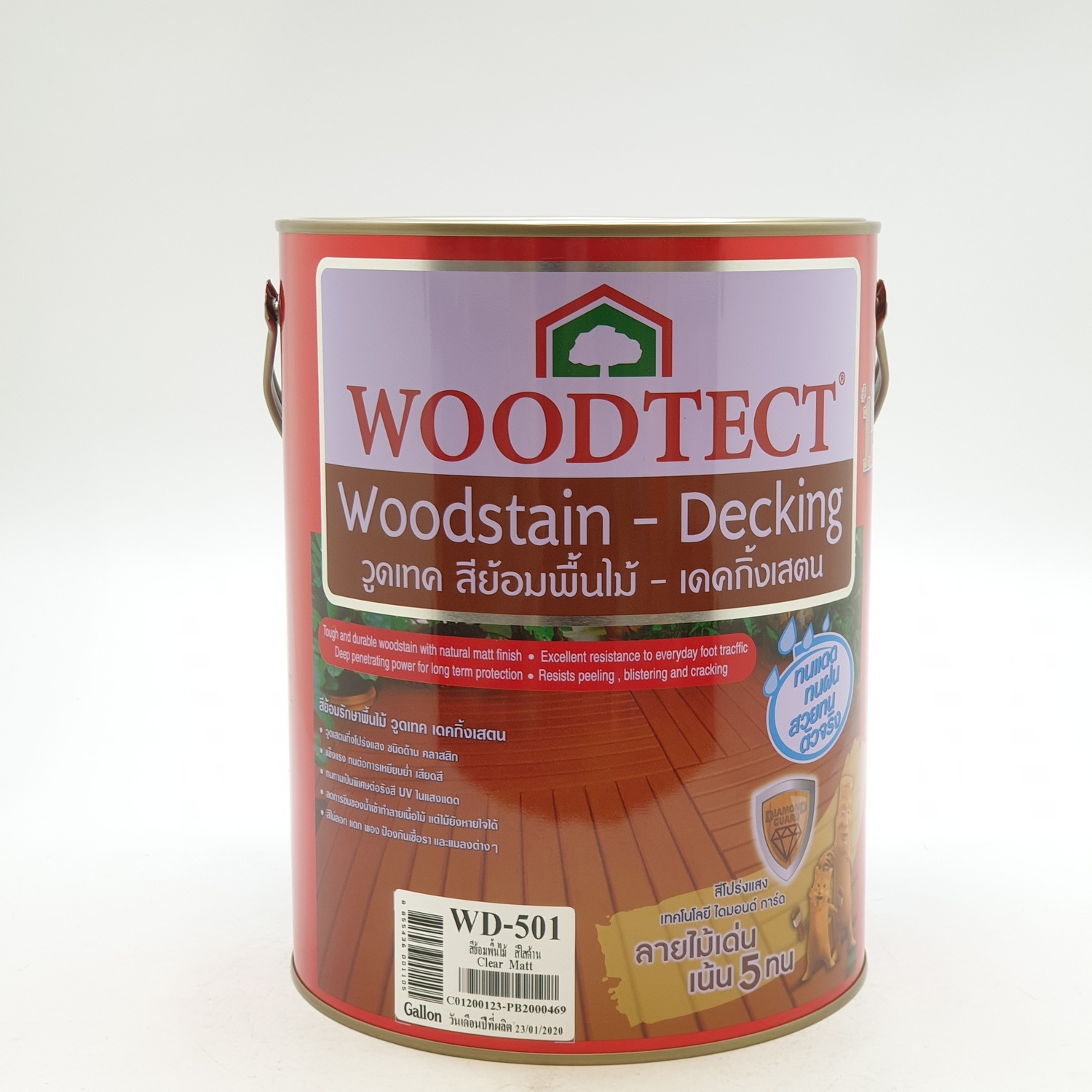 WOODTECT วูดเทค เดคกิ้งเสตน สีย้อมพื้นไม้ สูตรน้ำมัน (ชนิดด้าน) (กล.) WD-501 สีใสด้าน
