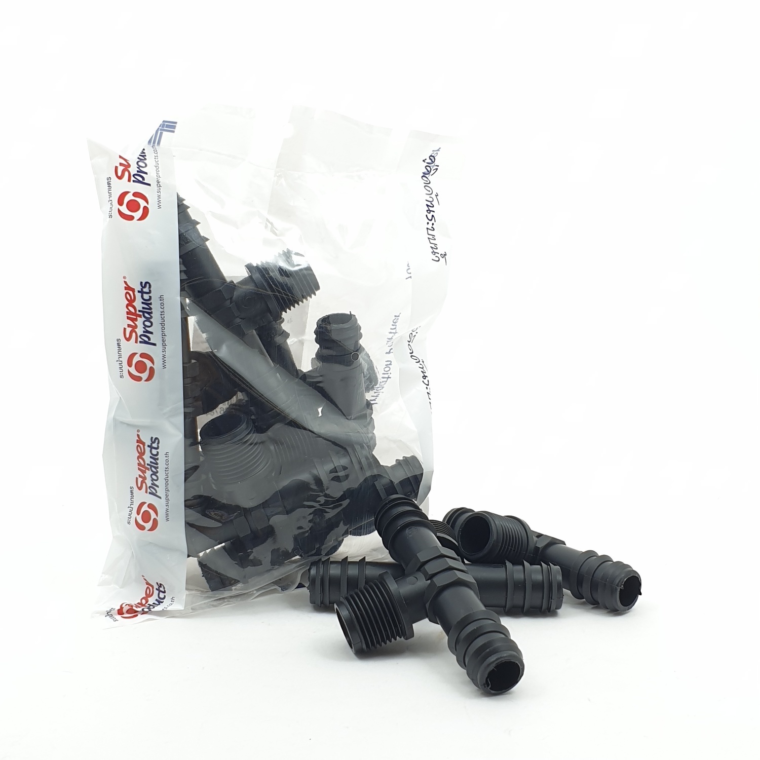 Super Products ข้อต่อสามทางแปลงเกลียวนอก 20x1/2x20นิ้ว (10 ตัว/แพ็ค) TM ดำ