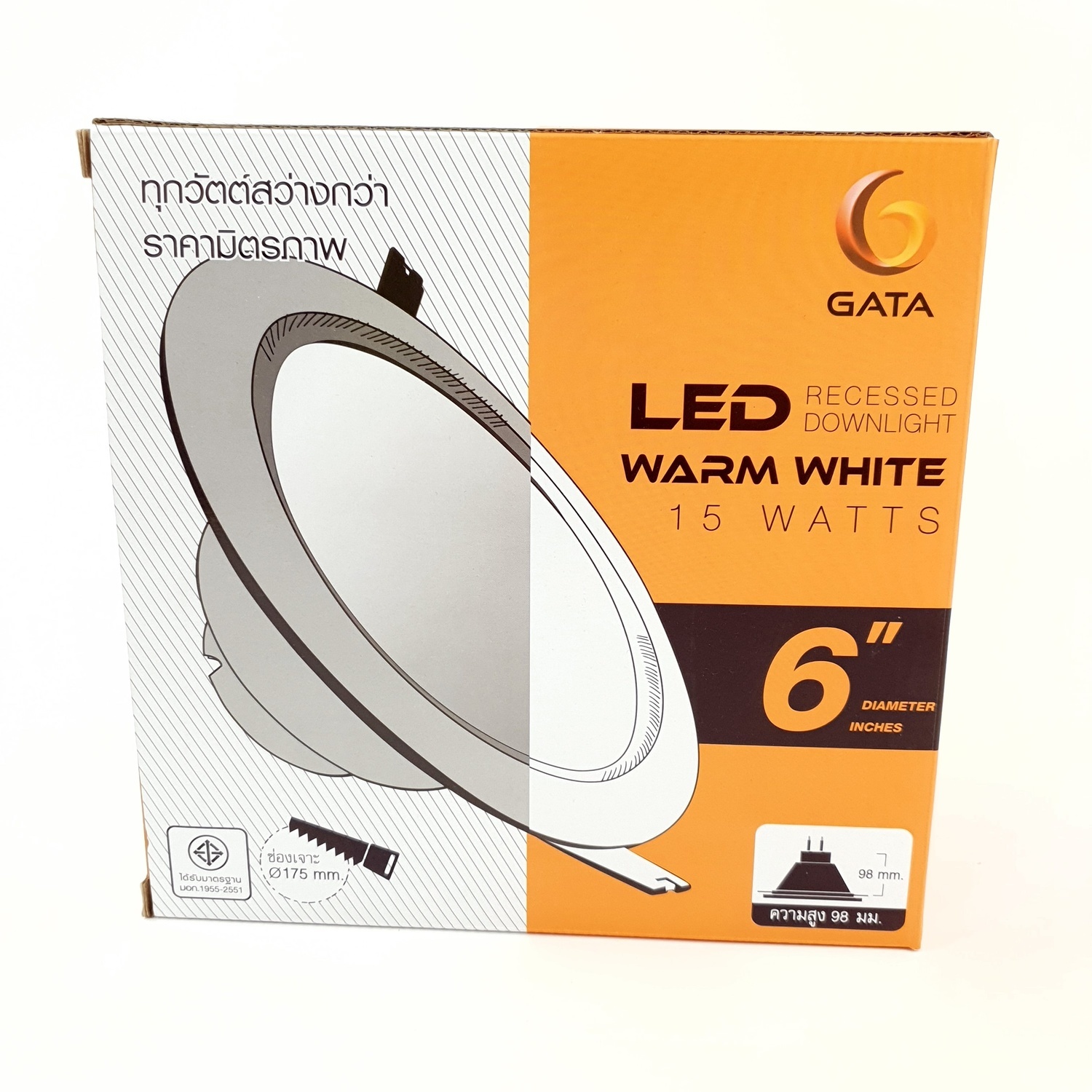 โคมดาวไลท์ LED 6  ขอบขาว 15W. Warm (แบบกลม)