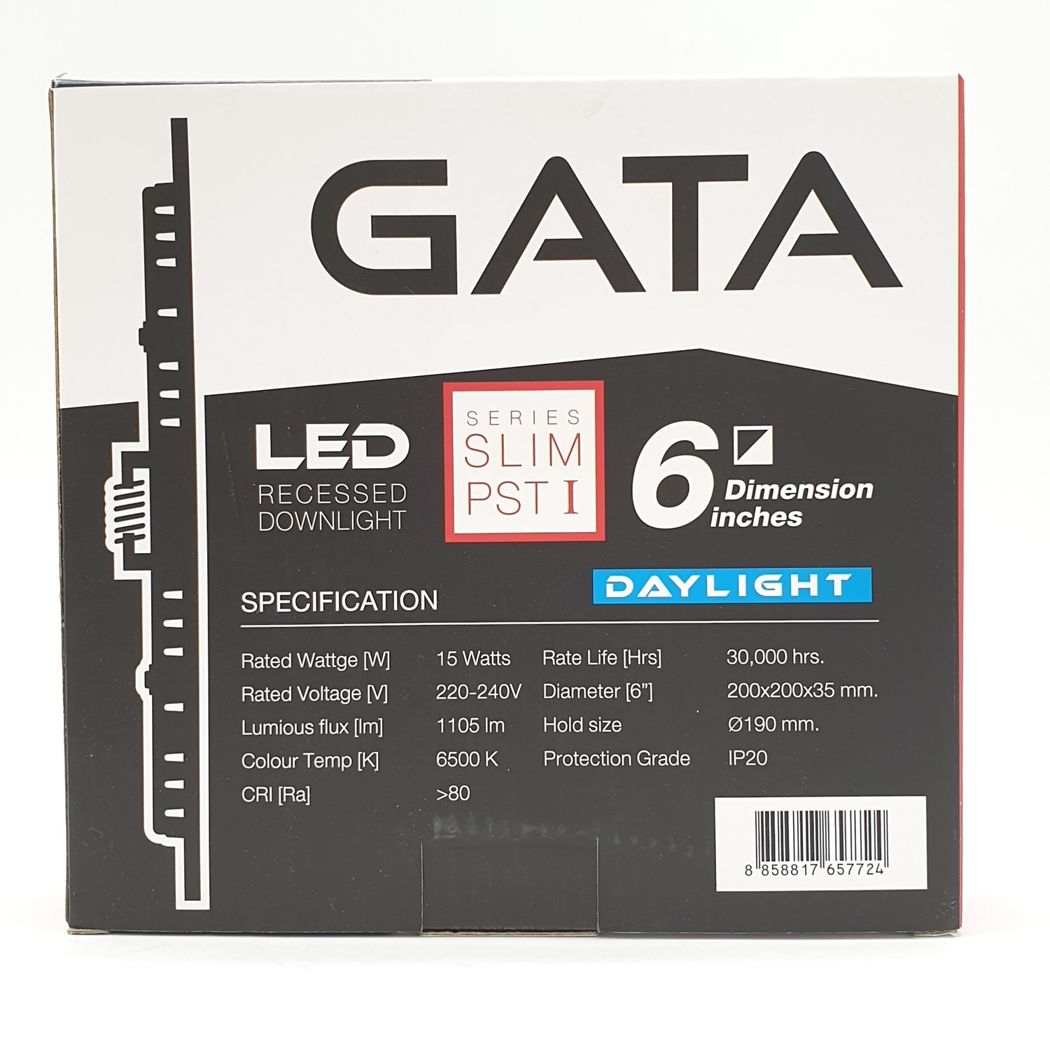 GATA โคมดาวไลท์ LED 6 นิ้ว 15W Day สี่เหลี่ยม (Slim) 