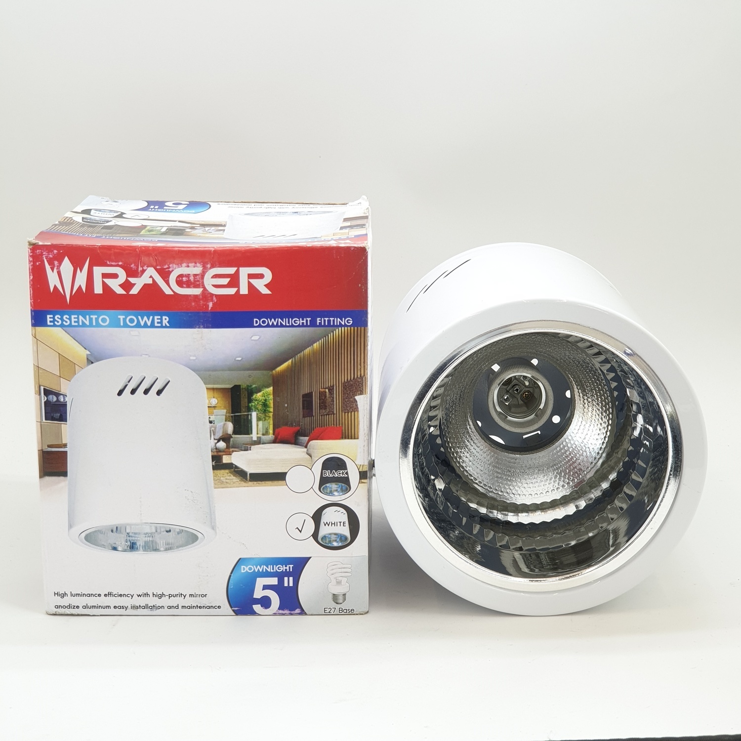 RACER ดาวน์ไลท์ เอสเซนโต้ ทาวเวอร์ ขนาด 5 นิ้ว E27 13200LUFL120072 สีขาว