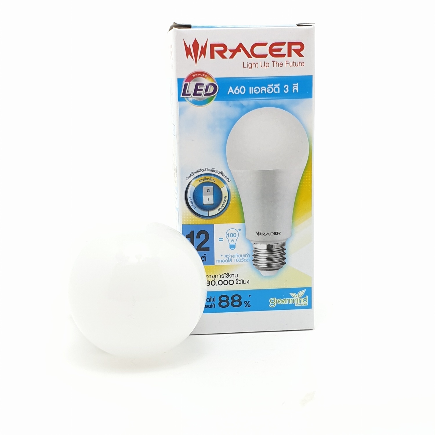 RACER หลอดแอลอีดี Bulb 3สี 12W 13101LEDDB00104 สีขาว