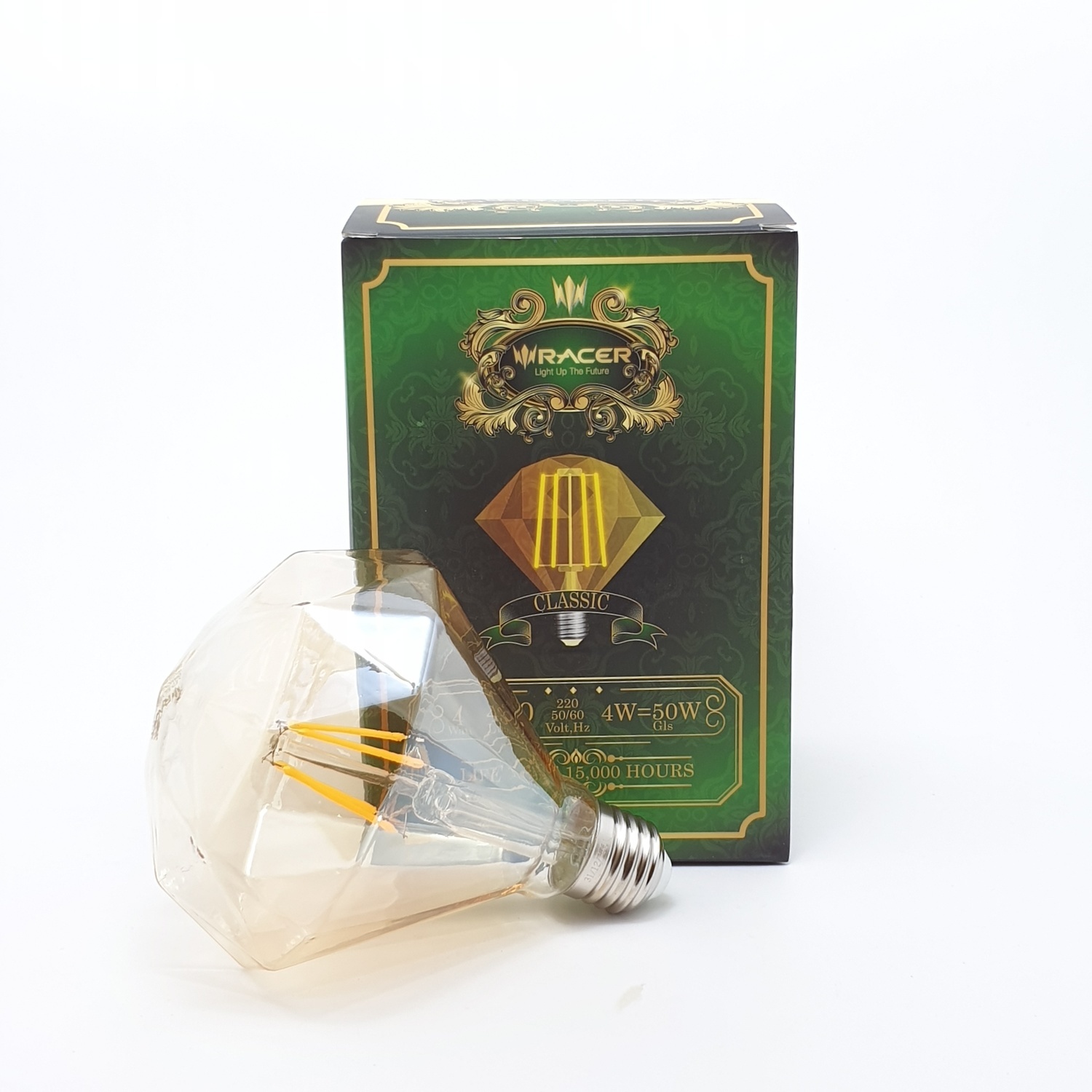 Racer หลอดแอลอีดี ฟิลาเมนต์ ไดม่อน 4วัตต์ ขั้ว E27 แสงเหลือง(สีชา)