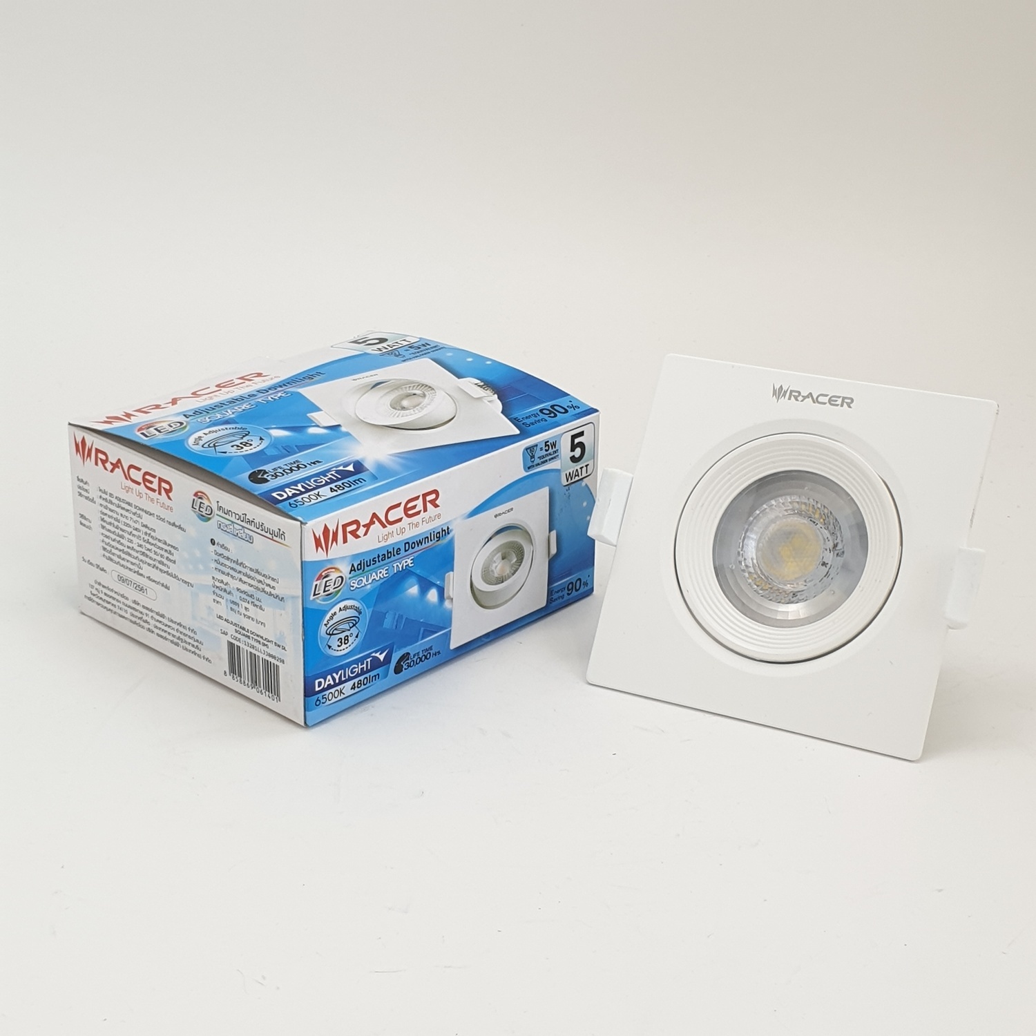 Racer ดาวน์ไลท์แอลอีดีหน้าเหลี่ยม แบบฝัง ปรับได้ 3.5 5w DL สีขาว