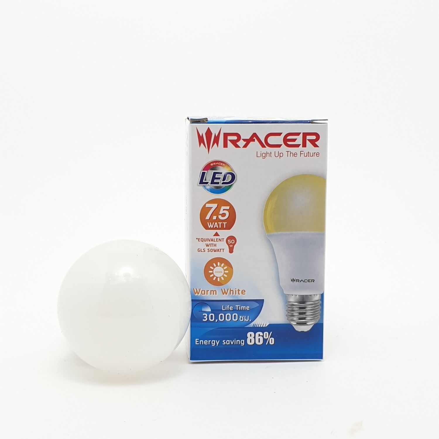 RACER หลอดแอลอีดี 7.5 วัตต์ แสงเหลือง ขั้วเกลียว E27 A60