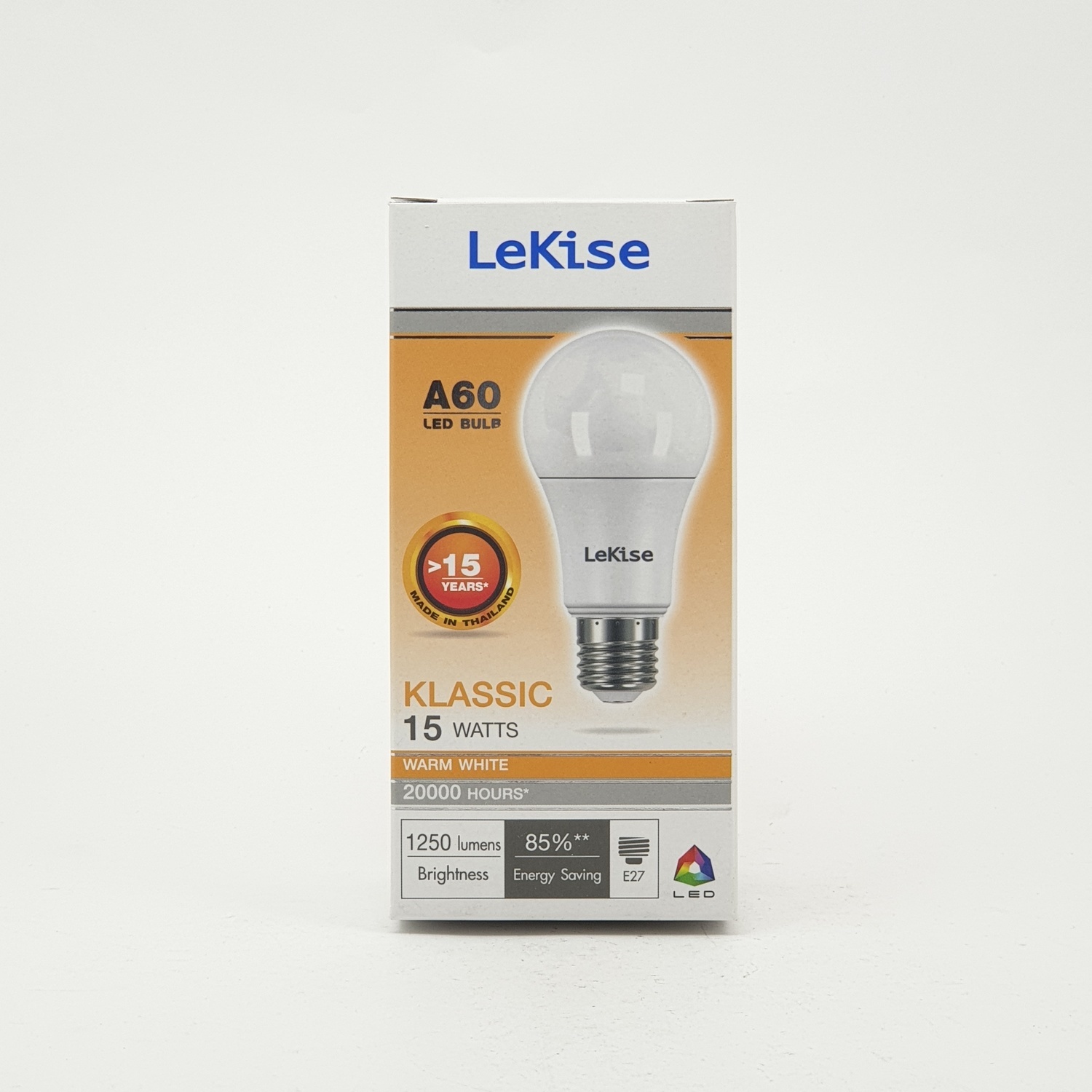 LEKISE หลอด LED A60 15W วอมไวท์ KLASSIC PLUS สีเหลือง
