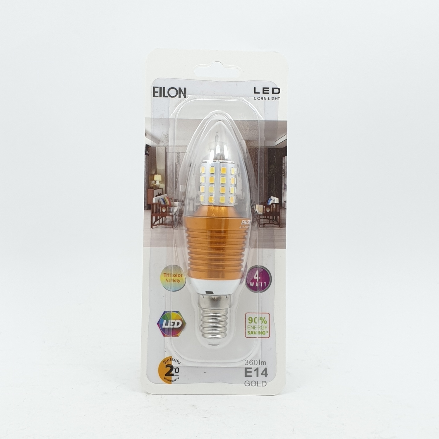 EILON หลอดไฟ LED 4W ปรับได้ 3 แสง ขั้ว E14 Gold ทรงจำปา สีขาว