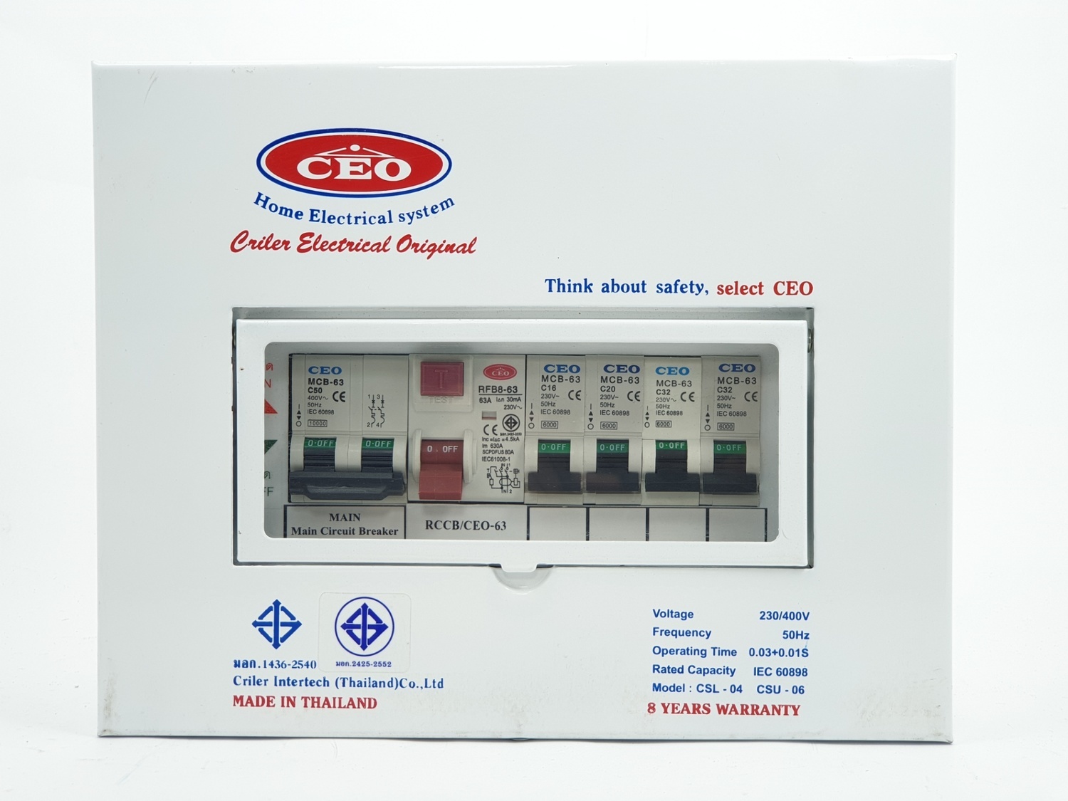 CEO เครื่องตัดไฟฟ้ารุ่น CSL 63A 4 ช่อง CEO CSL 4w 63A CEO ขาว