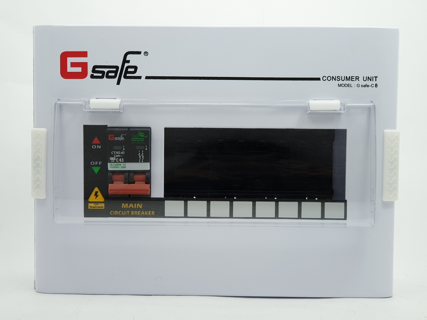Gsafe ตู้คอนซูเมอร์-เมนเบรกเกอร์ G safe-C8/8ช่อง 63A G safe-C8/8ช่อง 63A สีขาว