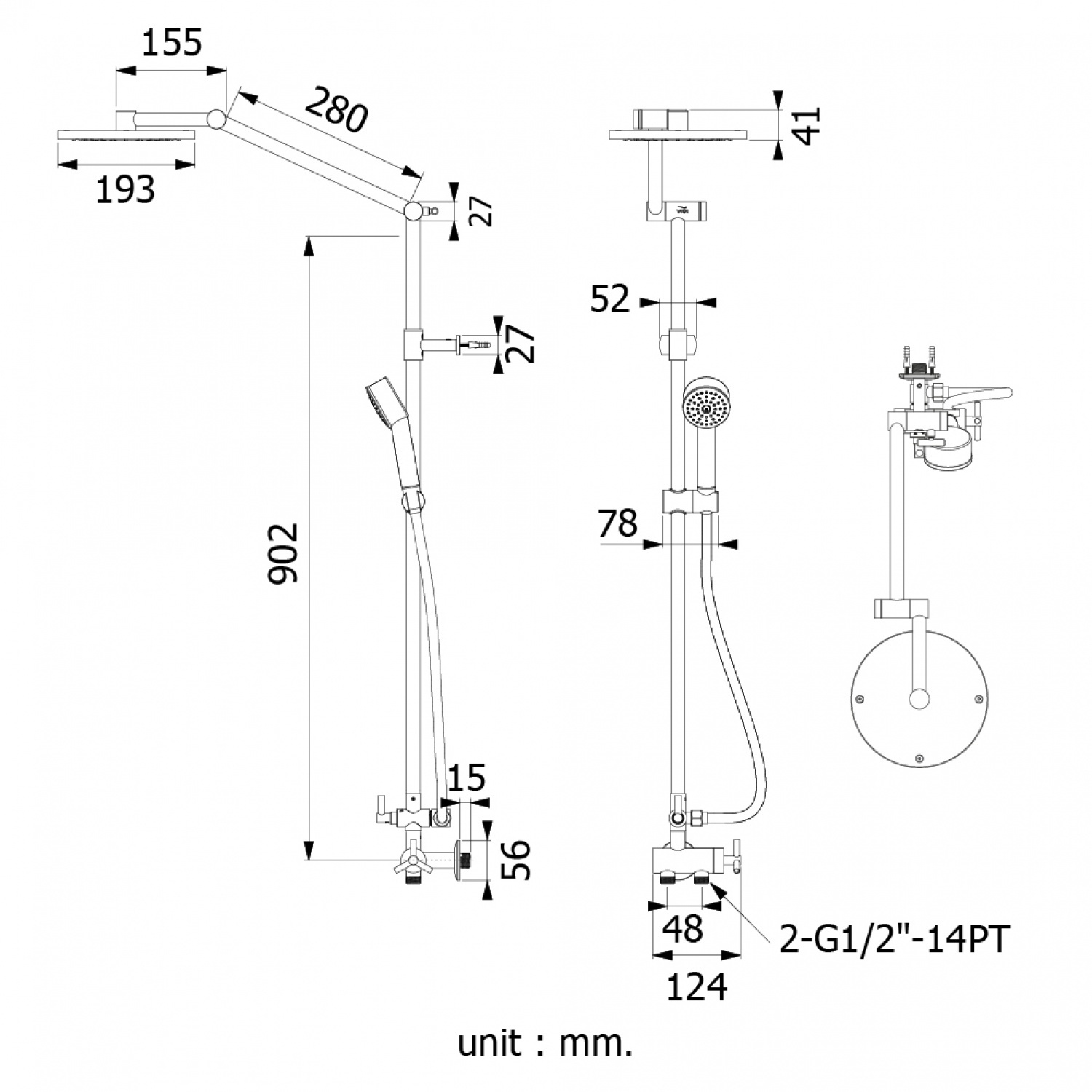 VRH Rain shower ครบชุดหัวกลม 8 นิ้ว สเตนเลส304 รุ่น FJVHS11 GlobalHouse