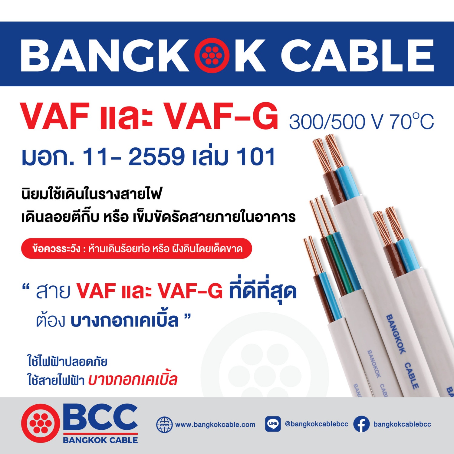 BCC สายไฟ VAF 2x2.5 SQ.MM. 30ม. สีขาว