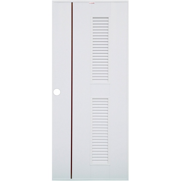 CHAMP ประตู UPVCเกล็ดบนล่างเซาะร่องโอ๊คแดง ขนาด 70cm.x200cm. Idea-7 (เจาะ) สีขาว