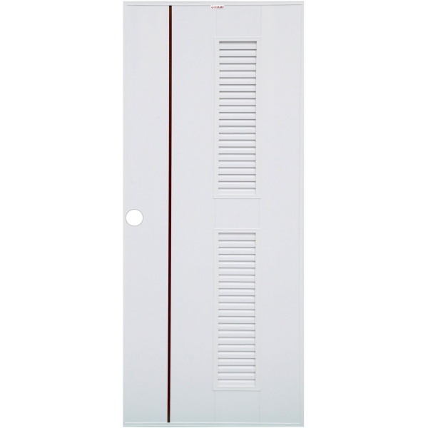 ประตู UPVC Idea-7 เกล็ดบนล่างเซาะร่องโอ๊คแดง 70cm.x200cm. สีขาว (จ) CHAMP