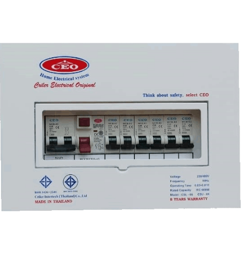 CEO เครื่องตัดไฟฟ้าอัตโนมัติ 6 ช่อง 50A กันดูด